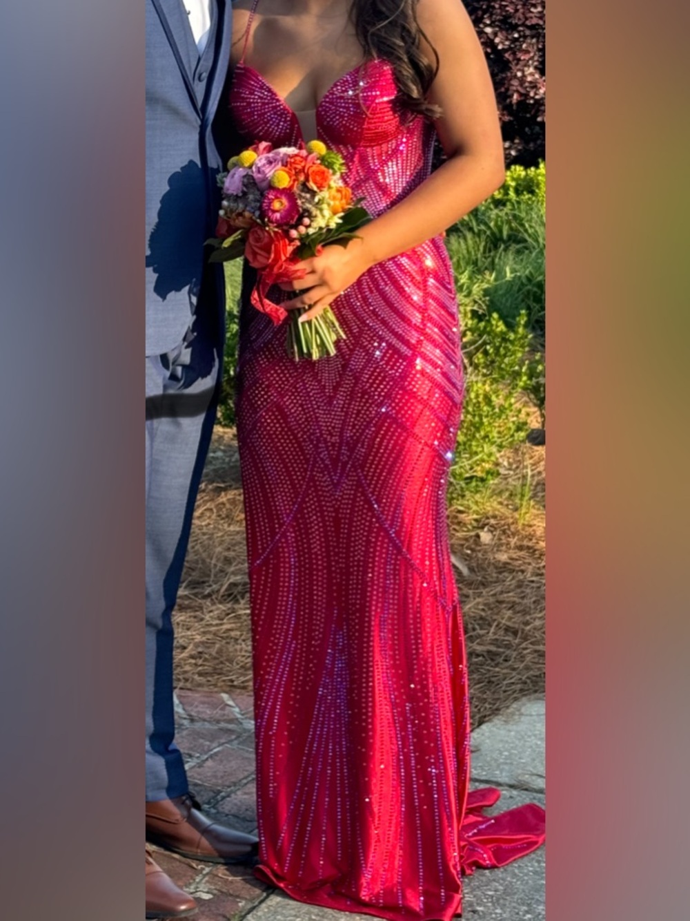 Sparkling Fuchsia Beaded Prom Dress - Women's Formal Gown